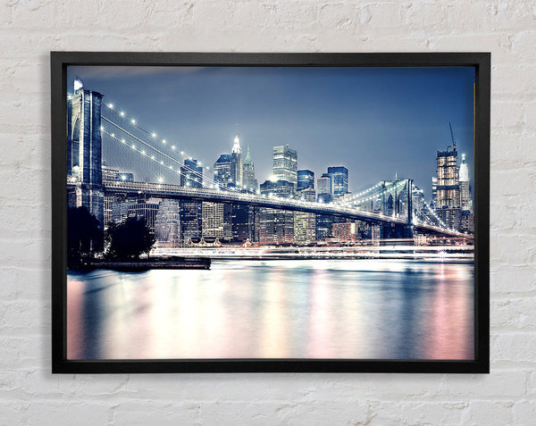 Brooklyn Bridge At Night Pink Waters