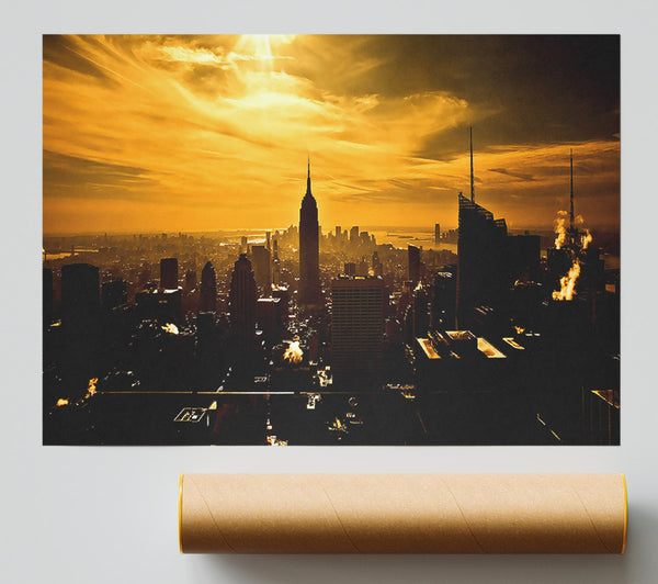 Empire State Building New York City Golden Sunset