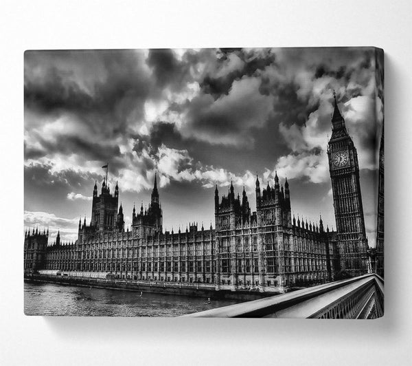 London Houses Of Parliament B n W Storm Clouds