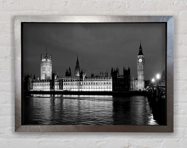 London Thames Houses Of Parliament B n W Night