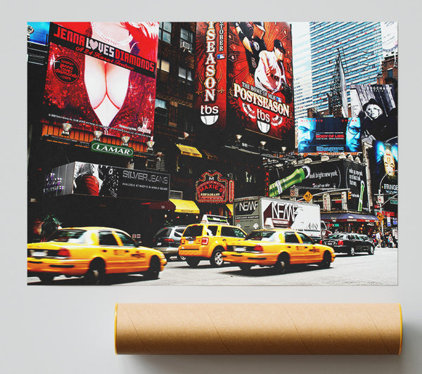 New York Yellow Cabs On Broadway By Day