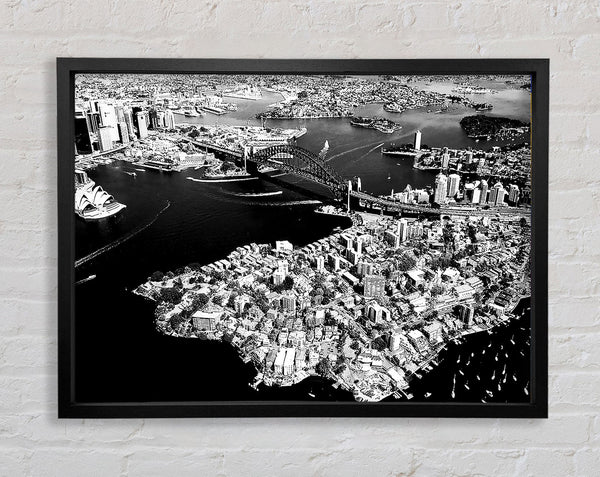 Sydney Harbour Bridge Ariel View B n W