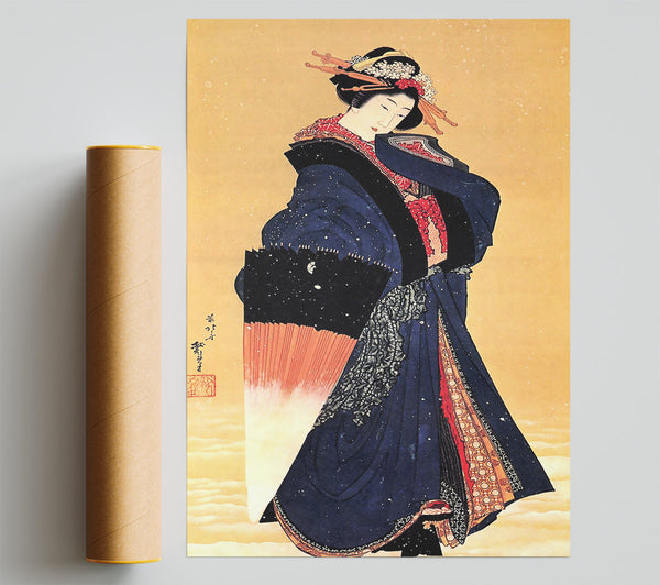 Hokusai Beauty With Umbrella In The Snow