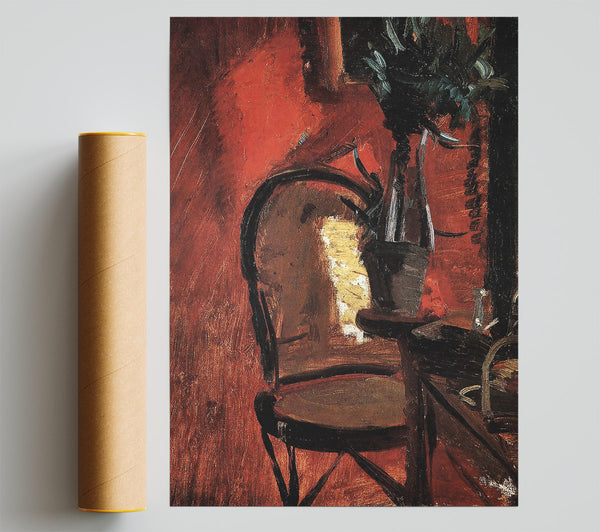 Anna Ancher Chair With A Plant In Front Of Red Wall