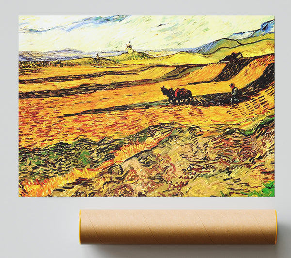 Van Gogh Field With Ploughman And Mill