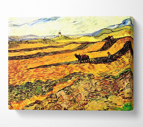 Van Gogh Field With Ploughman And Mill