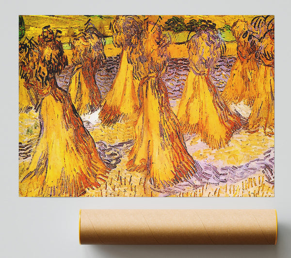 Van Gogh Field With Stacks Of Wheat