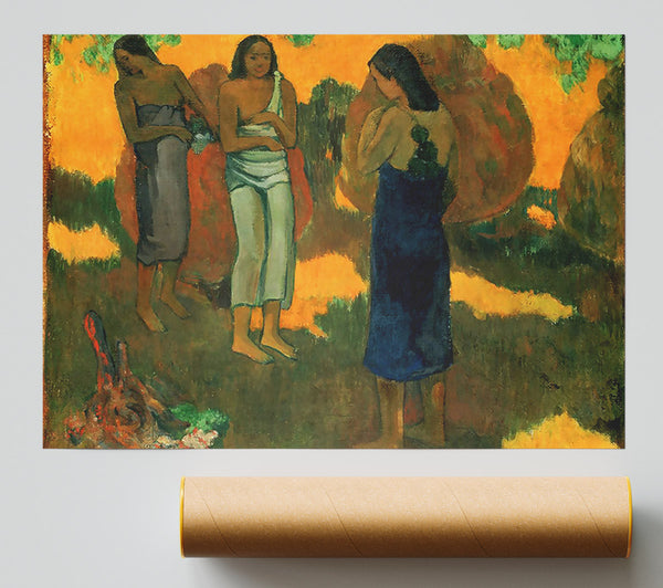 Gauguin Three Tahitain Women Against A Yellow Background