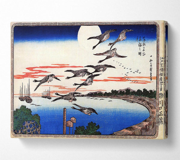 Hiroshige Geese Descending Over A Bay