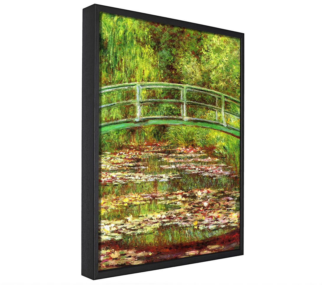 A picture of a Monet Bridge Over The Sea Rose Pond framed canvas print sold by Wallart-Direct.co.uk