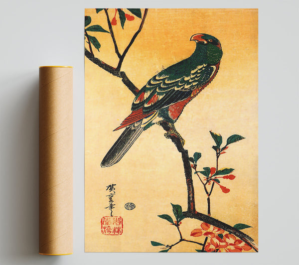 Hiroshige Parrot On A Blooming Branch