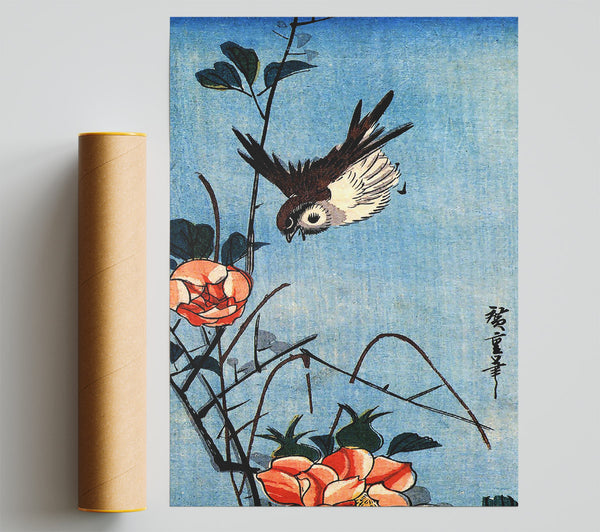 Hiroshige Sparrows And Wild Rose