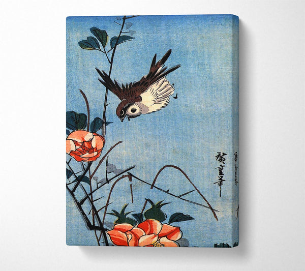 Hiroshige Sparrows And Wild Rose