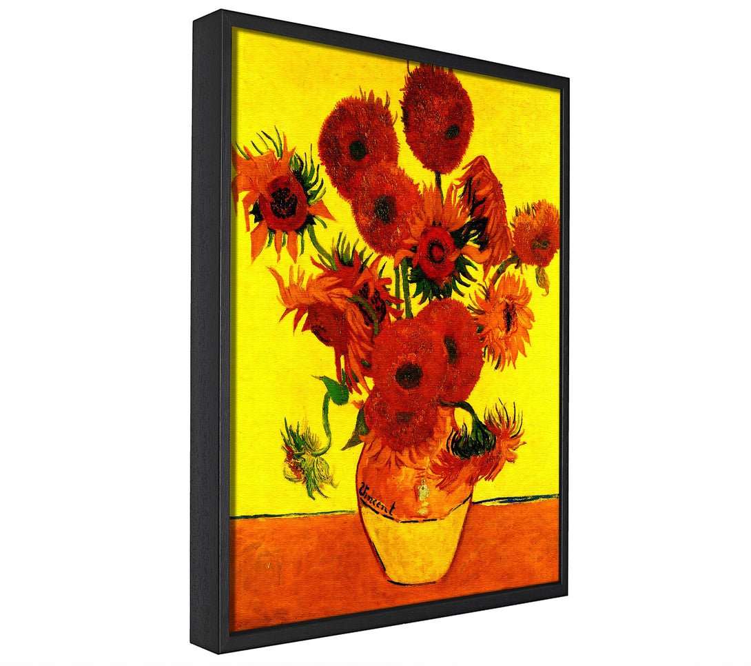 A picture of a Van Gogh Still Life Vase With Fifteen Sunflowers 3 framed canvas print sold by Wallart-Direct.co.uk