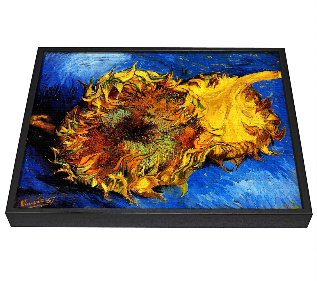 A picture of a Van Gogh Two Cut Sunflowers 3 framed canvas print sold by Wallart-Direct.co.uk