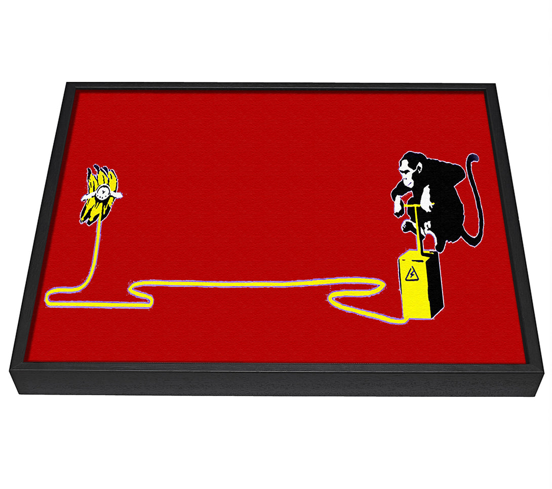 A picture of a Banana Monkey Detonator Red framed canvas print sold by Wallart-Direct.co.uk