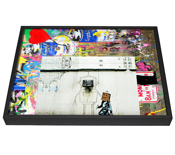 A picture of a Box Head Robot framed canvas print sold by Wallart-Direct.co.uk