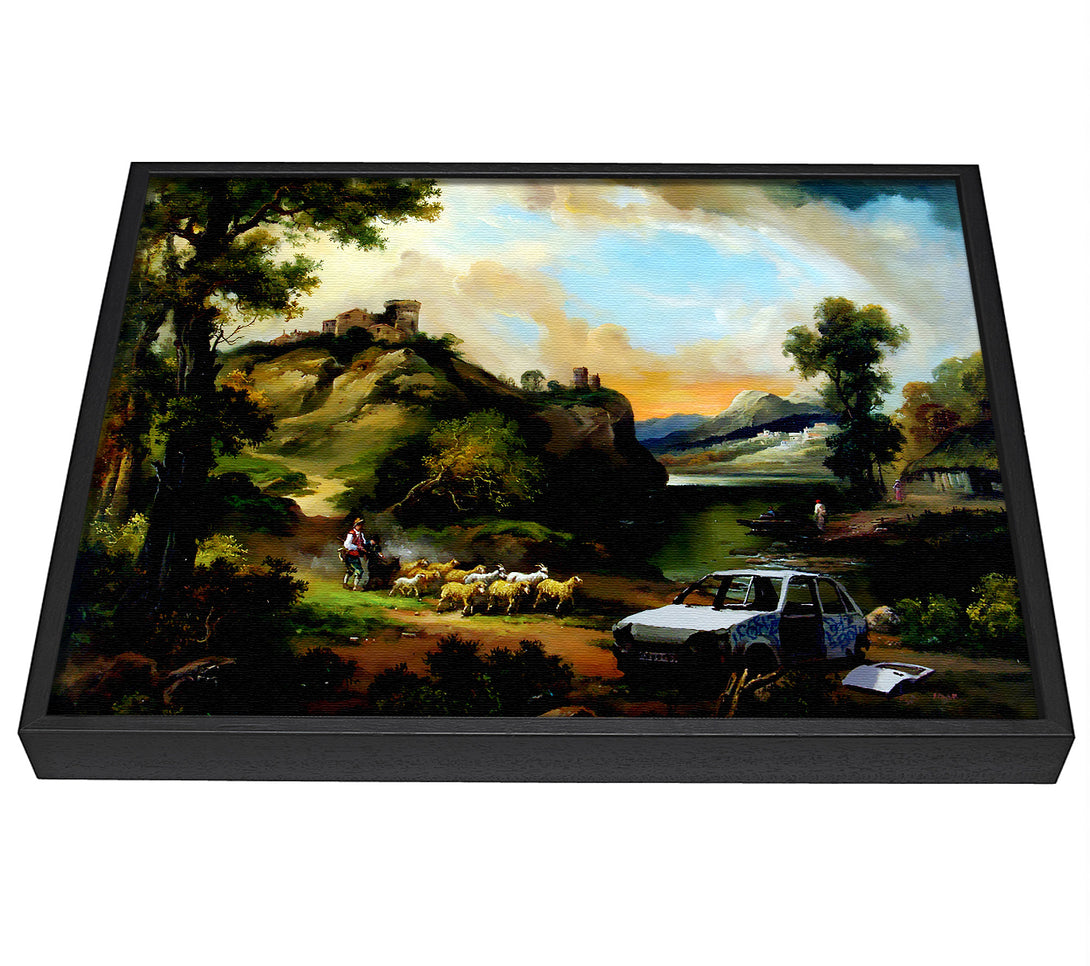 A picture of a Countryside Junk Yard framed canvas print sold by Wallart-Direct.co.uk