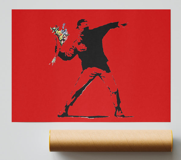 Banksy Flower Thrower Red