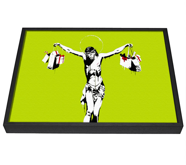 A picture of a Thank Christ For Shopping Lime framed canvas print sold by Wallart-Direct.co.uk