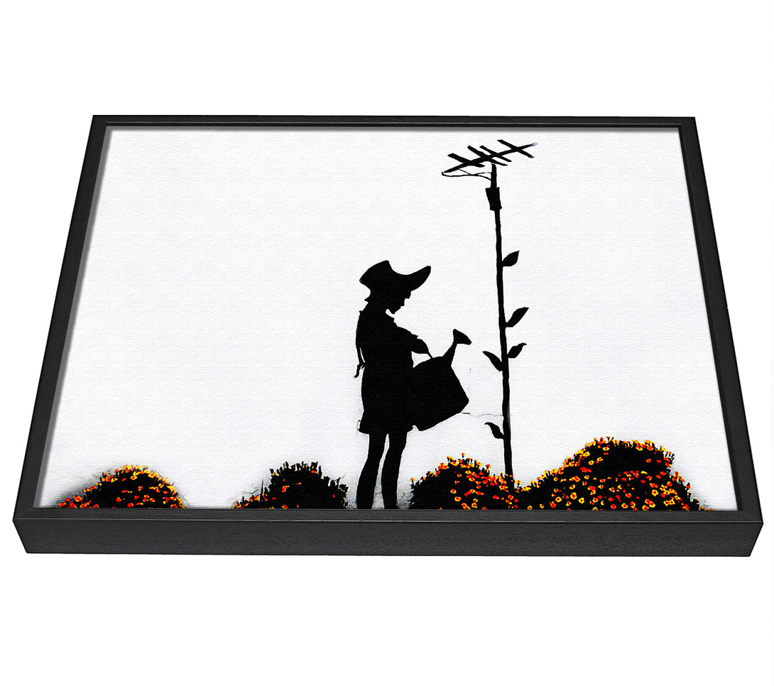 A picture of a Watering Can Girl framed canvas print sold by Wallart-Direct.co.uk