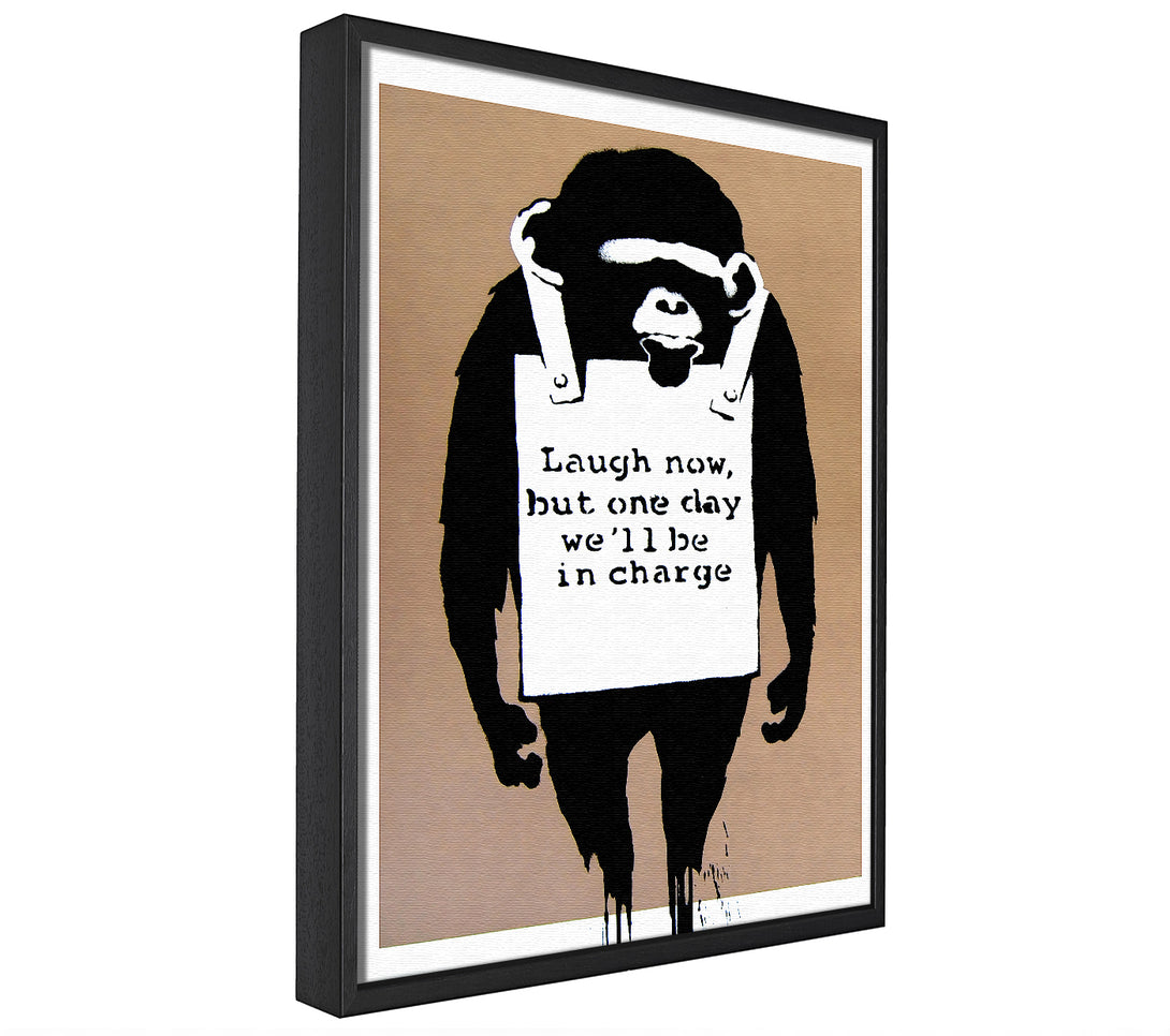 A picture of a Laugh Now Monkey Beige framed canvas print sold by Wallart-Direct.co.uk