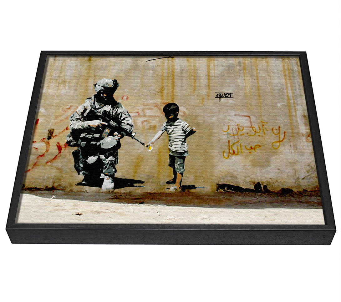 A picture of a Soldier Flower Gun Boy framed canvas print sold by Wallart-Direct.co.uk