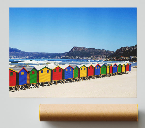 Colourful Beach Hut Line-Up