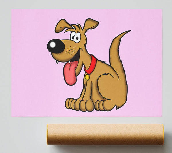 Happy Dog Cartoon With Tongue Out Pink