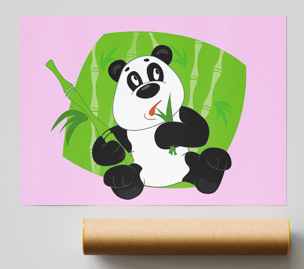 Panda Eating Bamboo Pink