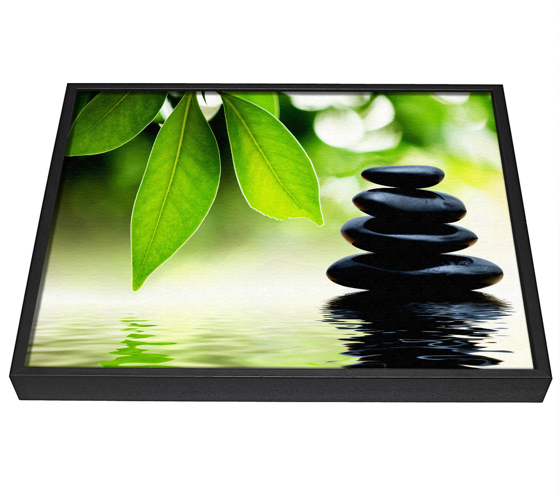 A picture of a Tranquil Water Stones framed canvas print sold by Wallart-Direct.co.uk