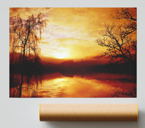 Golden Clouds Over The Lake