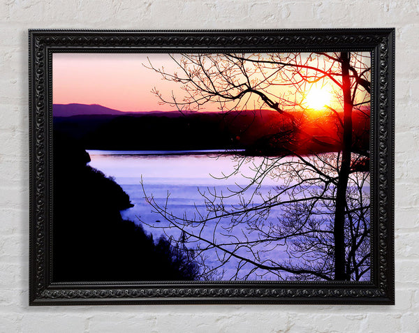 Blazing Red Sun Over The Winter Lake