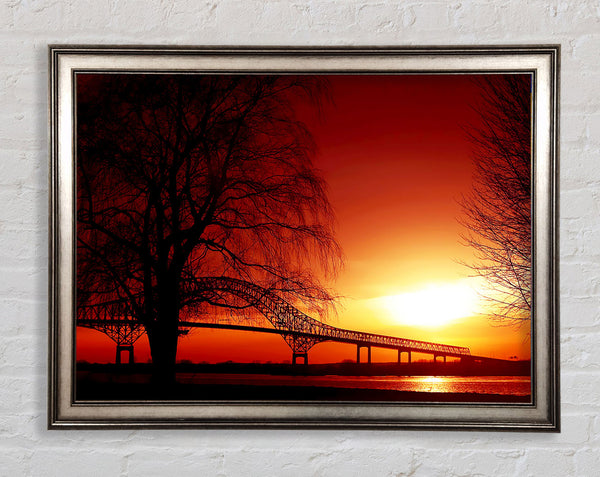 Bridge Over The Orange Winter Lake