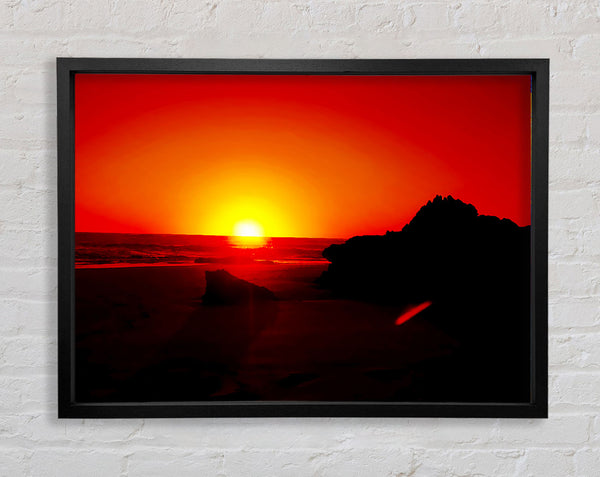 Red Rocky Ocean Sun Blaze