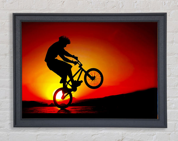 Bmx Back Wheelie In Red Sunlight