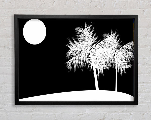 Palm Tree Moon White On Black