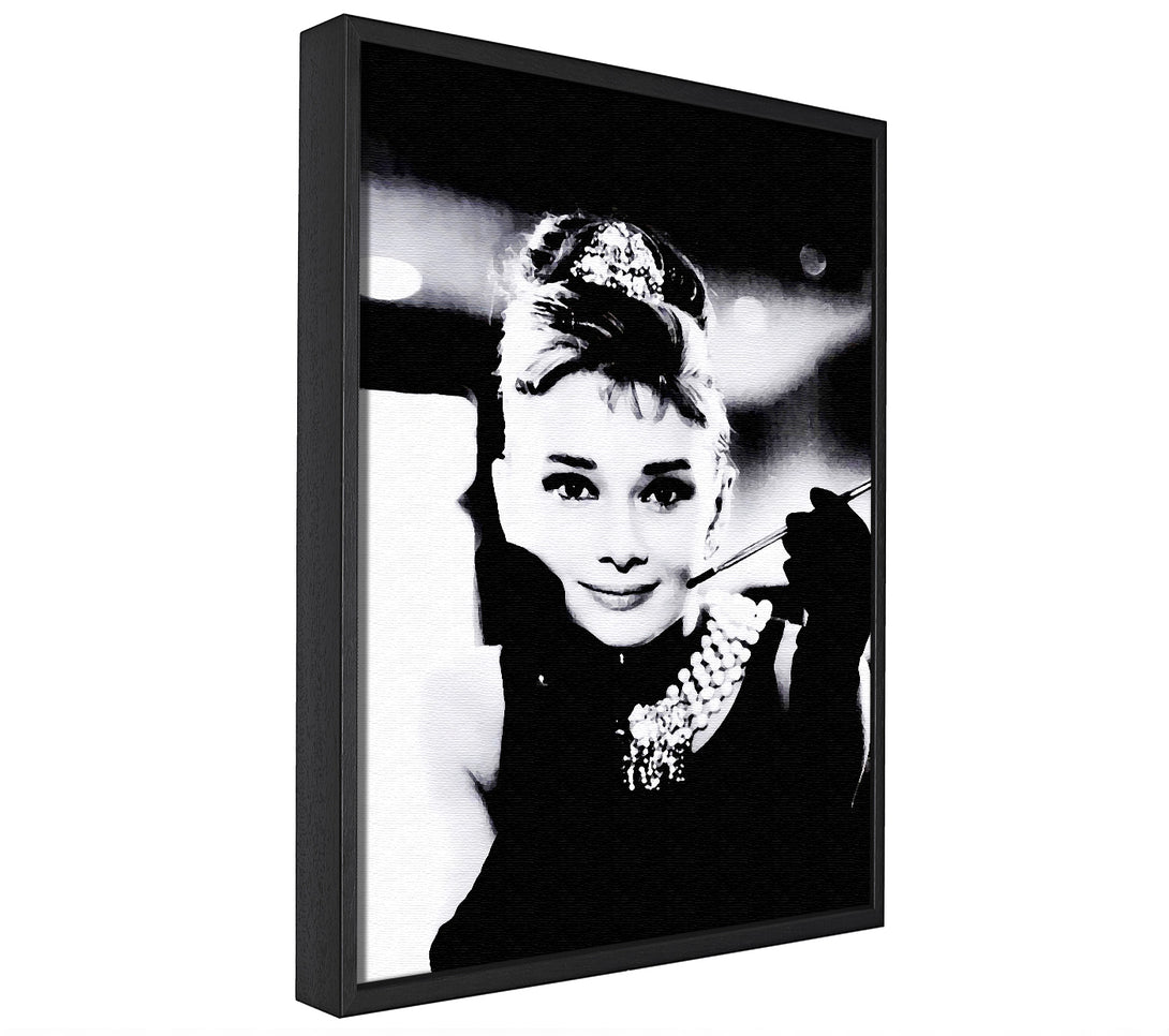 A picture of a Audrey Hepburn Breakfast At Tiffanys framed canvas print sold by Wallart-Direct.co.uk