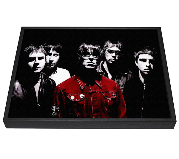 A picture of a Oasis Liam Red Coat B n W framed canvas print sold by Wallart-Direct.co.uk