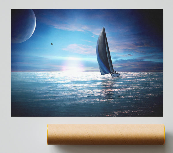 Sailing Boat In The Moonlit Ocean