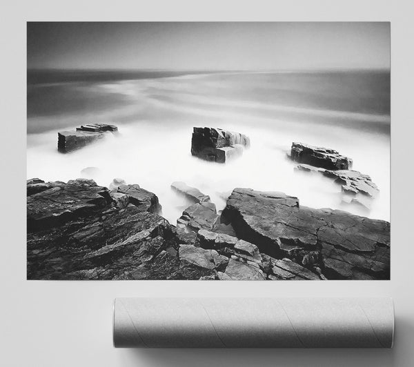 Surreal Ocean Rocks B N W