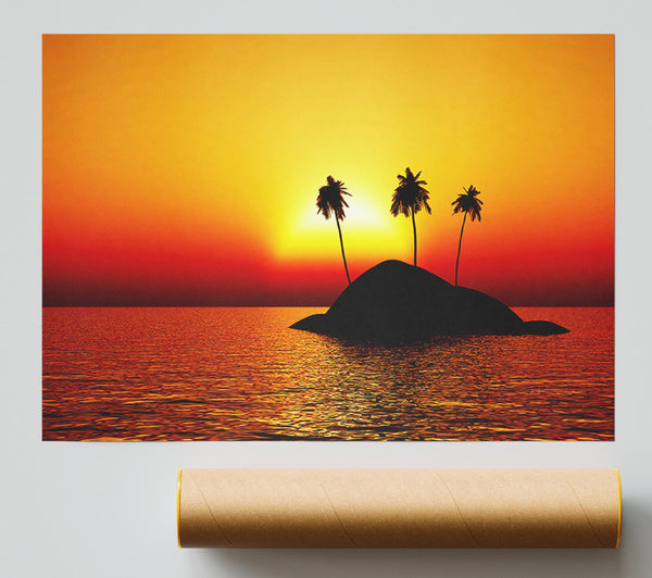 Palmtree Island At Sunset