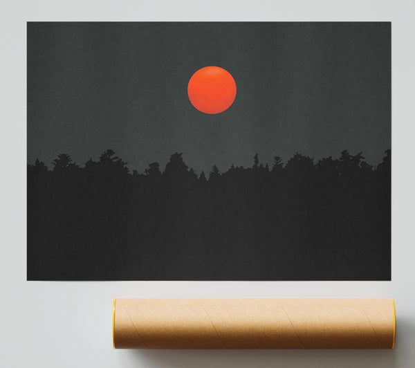 The Red Sun Over The Grey Treeline