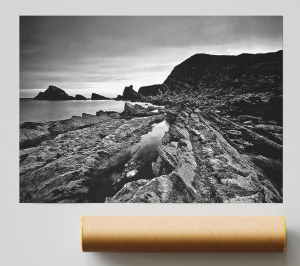 B N W Cliffs Around The Ocean