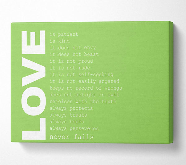 Love Quote Love Never Fails Lime Green