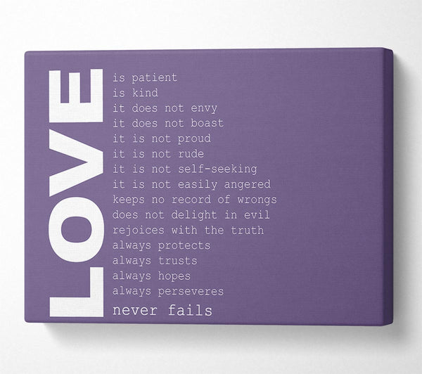 Love Quote Love Never Fails Lilac