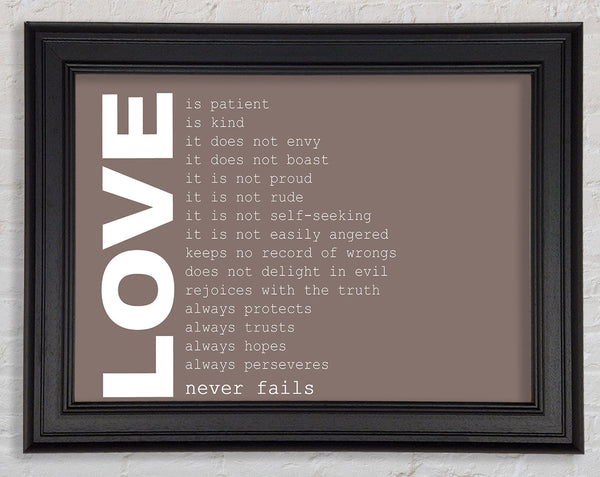 Love Quote Love Never Fails Beige