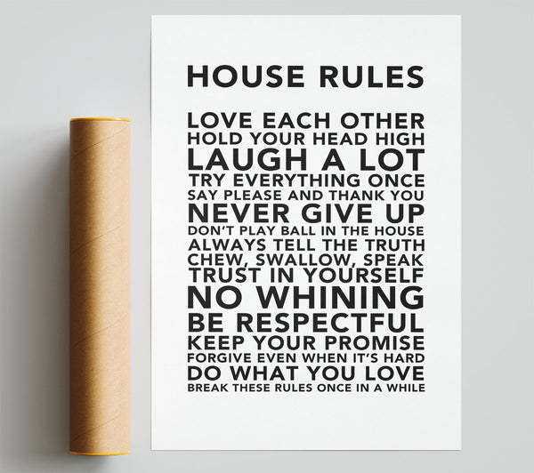 Family Quote House Rules 3 White