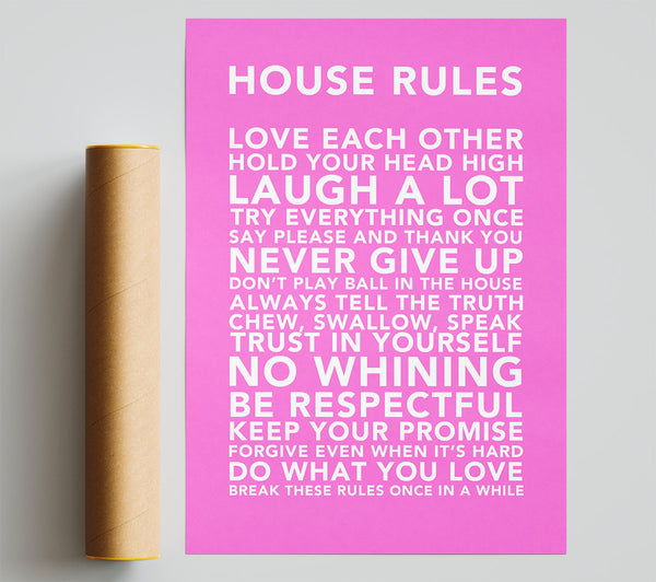 Family Quote House Rules 3 Vivid Pink