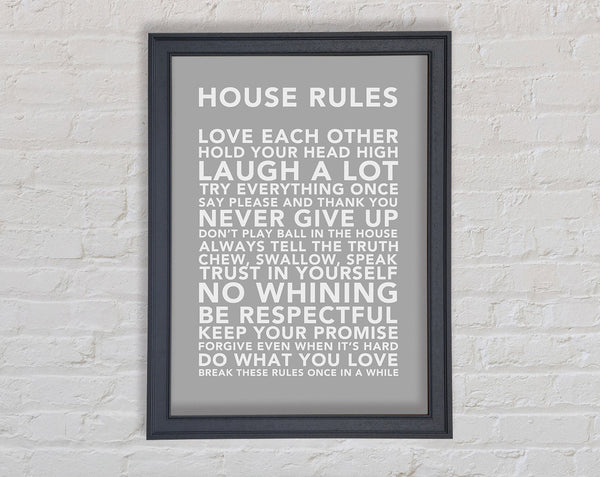 Family Quote House Rules 3 Grey White